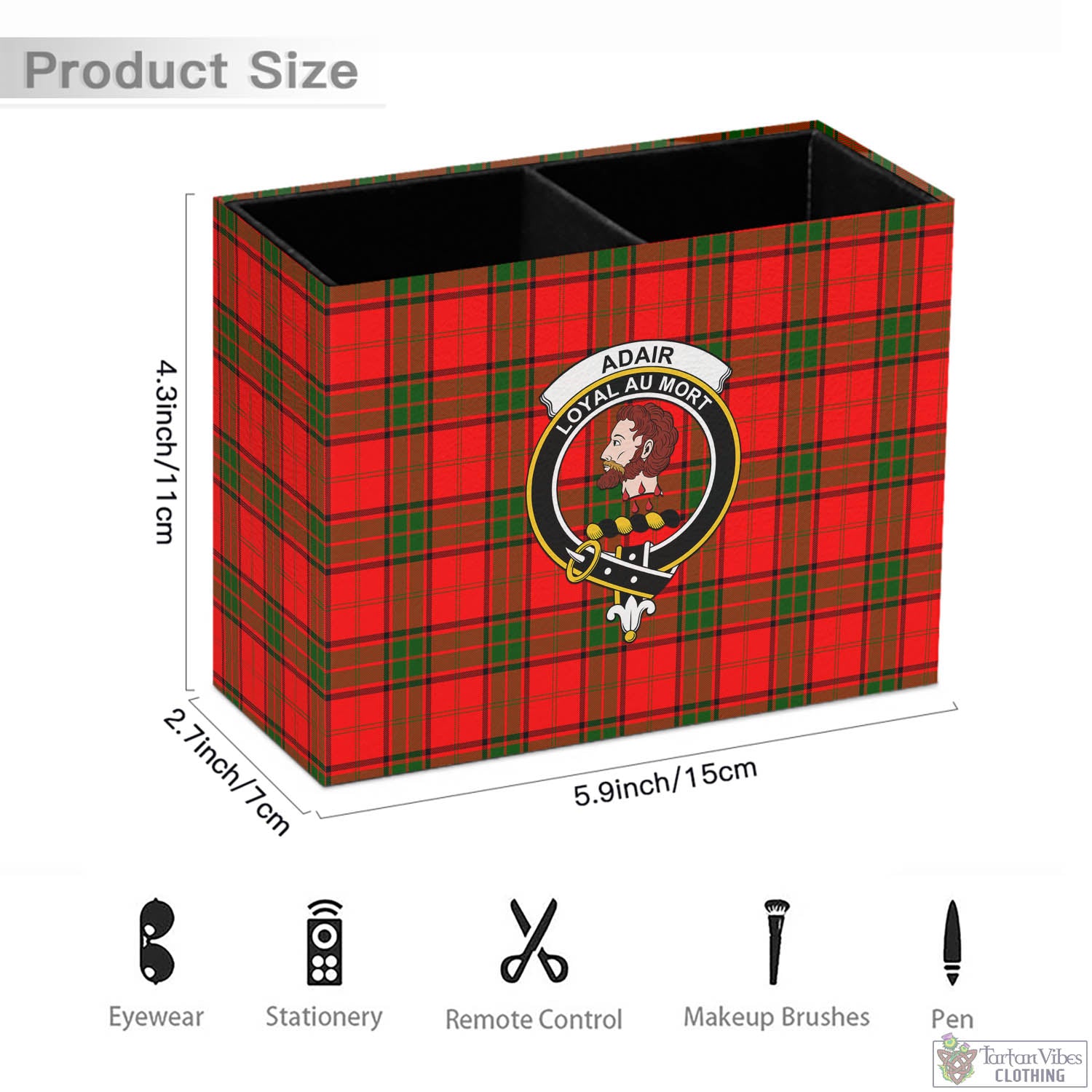 Tartan Vibes Clothing Adair Tartan Pen Holder with Family Crest