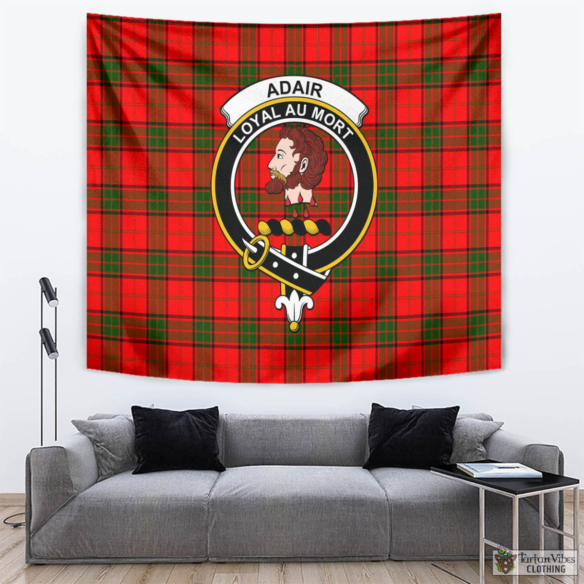 Tartan Vibes Clothing Adair Tartan Tapestry Wall Hanging and Home Decor for Room with Family Crest