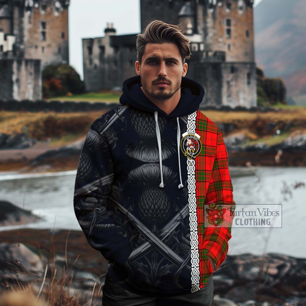 Tartan Vibes Clothing Adair Tartan Cotton Hoodie with Family Crest Cross Sword Thistle Celtic Vibes