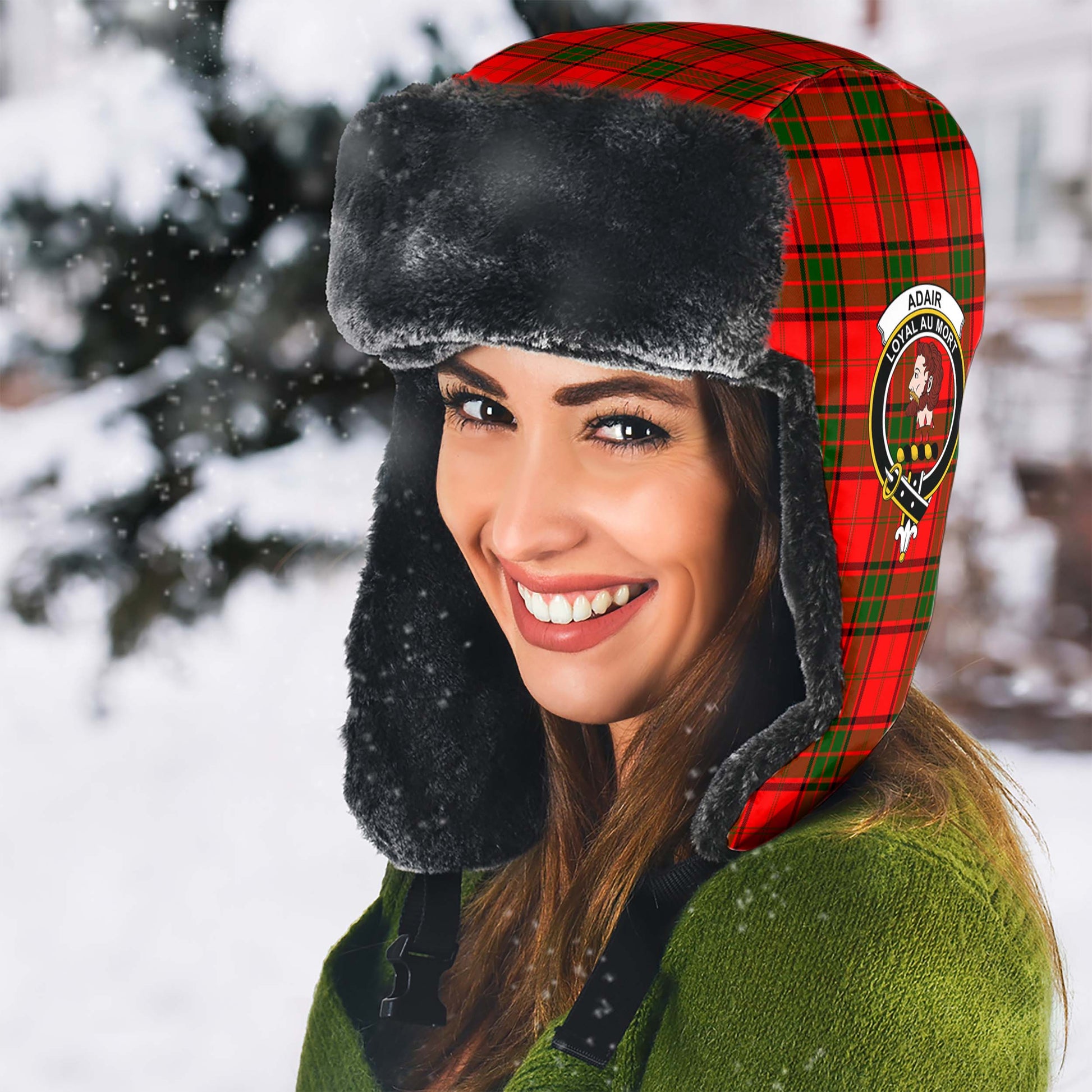 Adair Tartan Winter Trapper Hat with Family Crest - Tartanvibesclothing