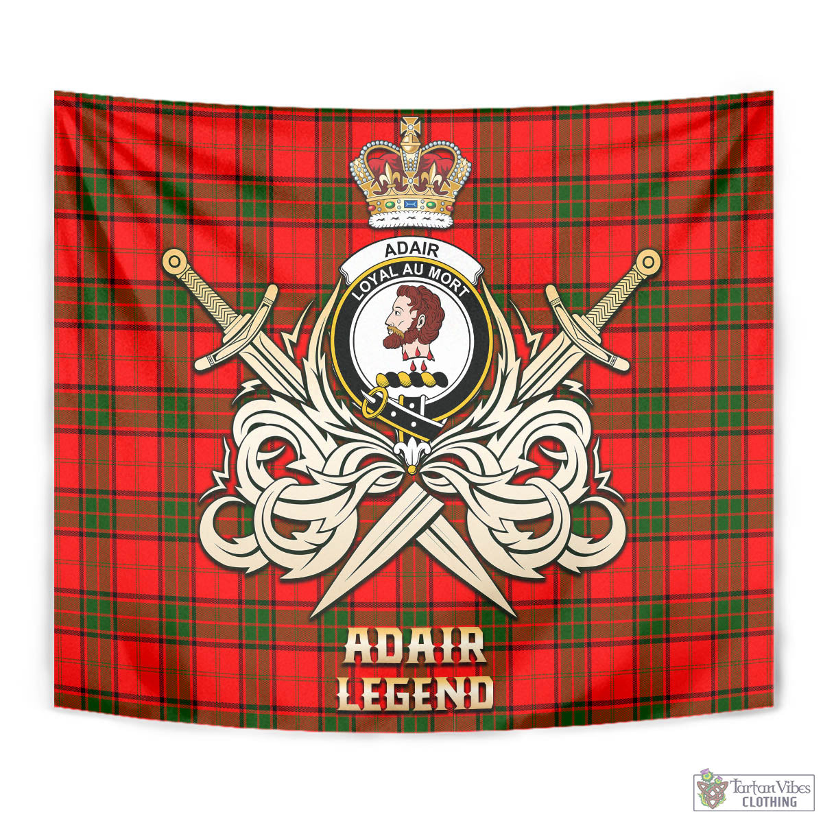 Tartan Vibes Clothing Adair Tartan Tapestry with Clan Crest and the Golden Sword of Courageous Legacy