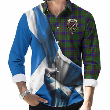 Adam Tartan Long Sleeve Button Shirt with Family Crest Scotland Patriotic Style