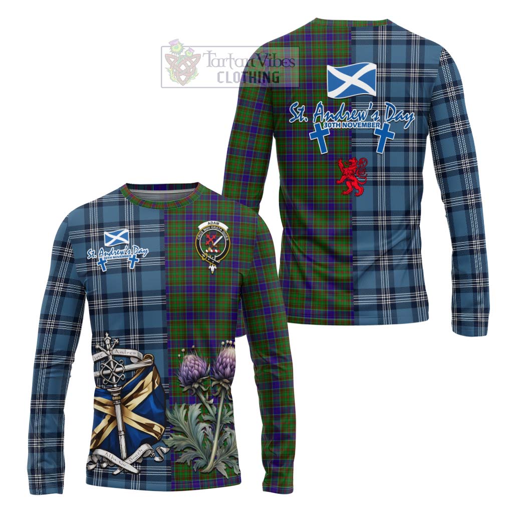 Tartan Vibes Clothing Adam Tartan Long Sleeve T-Shirt Happy St. Andrew's Day Half Tartan Style