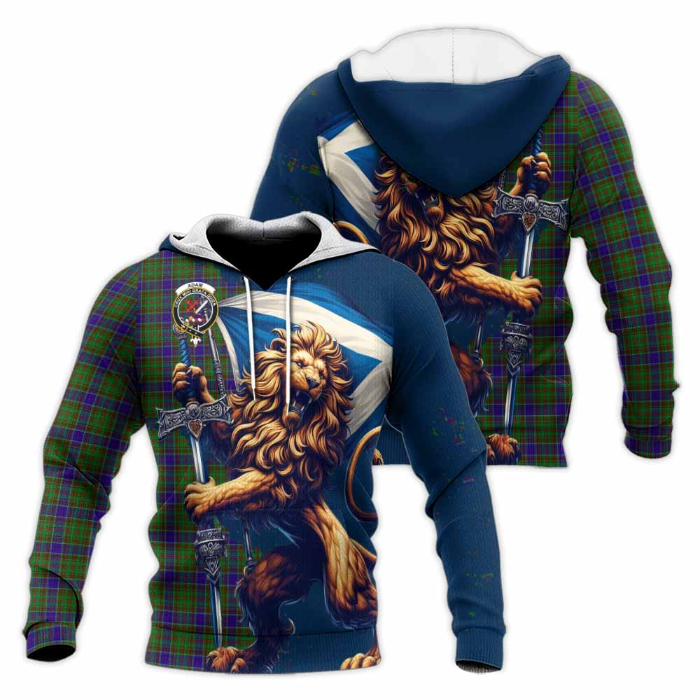 Tartan Vibes Clothing Adam Tartan Family Crest Knitted Hoodie with Scottish Majestic Lion