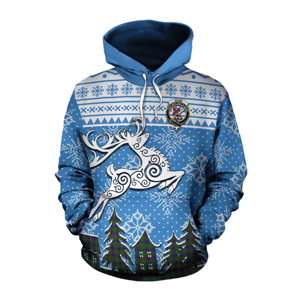 Tartan Vibes Clothing Adam Clan Christmas Cotton Hoodie Celtic Reindeer Style