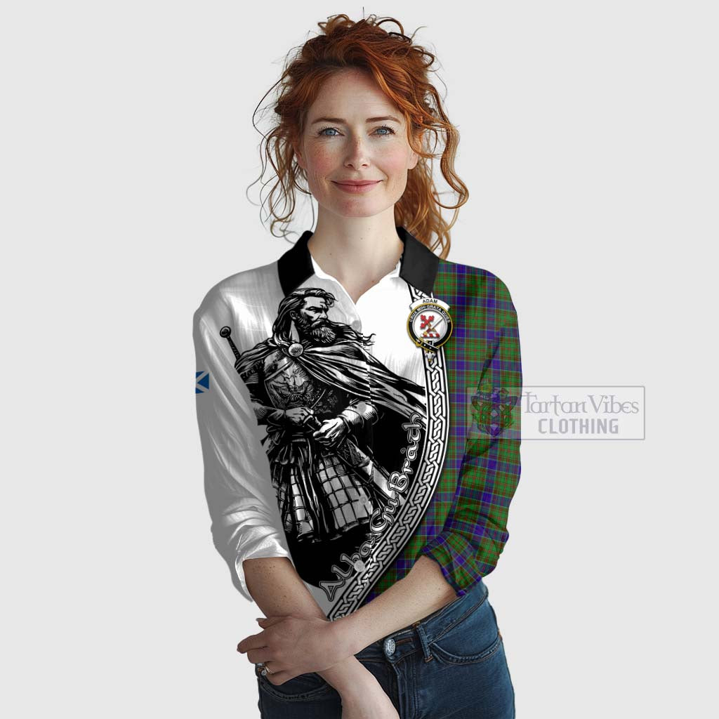 Tartan Vibes Clothing Adam Tartan Clan Crest Women's Casual Shirt with Highlander Warrior Celtic Style