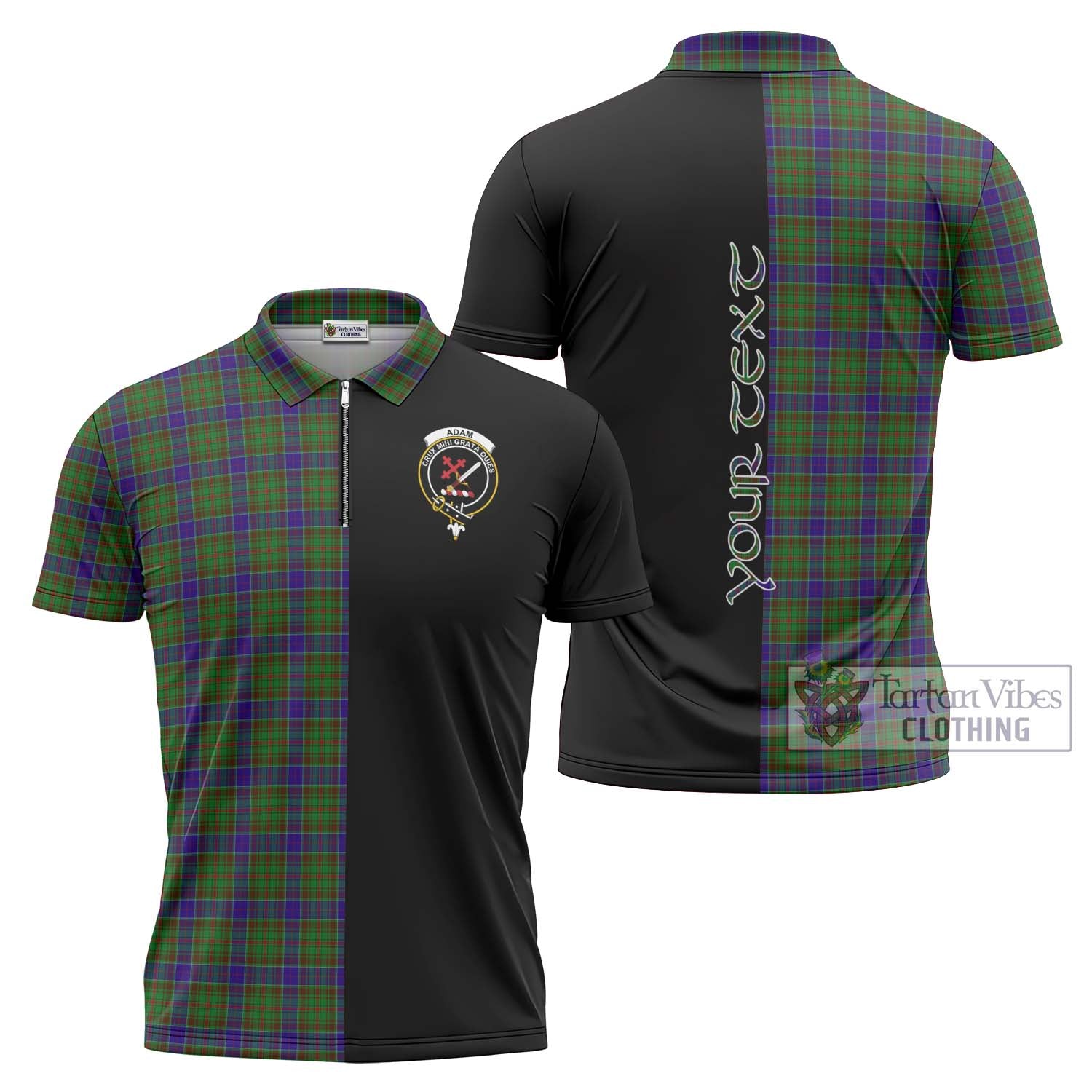 Tartan Vibes Clothing Adam Tartan Zipper Polo Shirt with Family Crest and Half Of Me Style