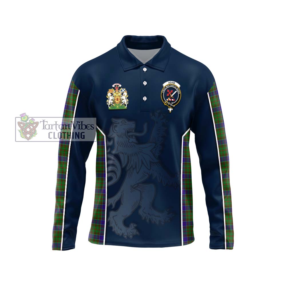 Adam Tartan Long Sleeve Polo Shirt with Family Crest and Lion Rampant Vibes Sport Style Unisex - Tartan Vibes Clothing