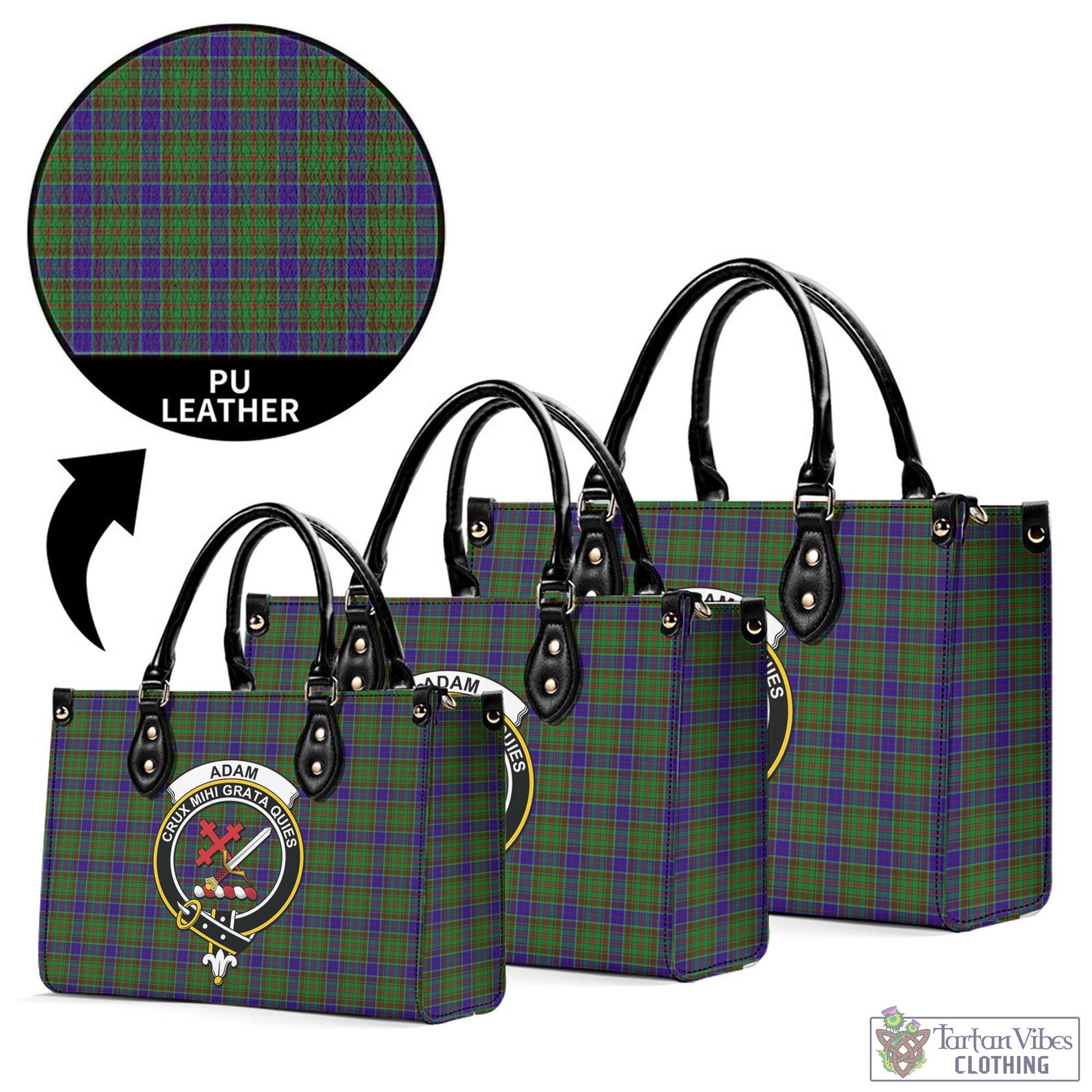 Tartan Vibes Clothing Adam Tartan Luxury Leather Handbags with Family Crest