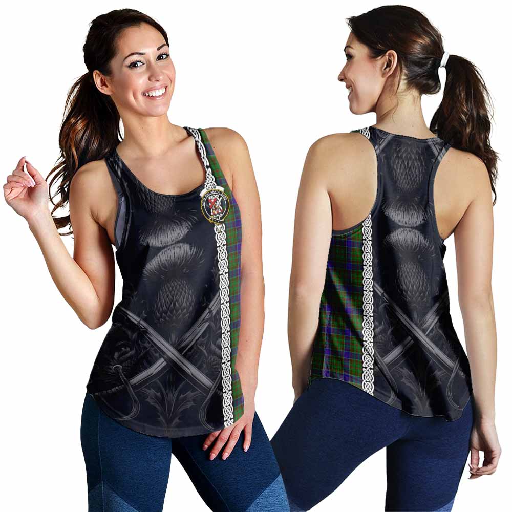 Tartan Vibes Clothing Adam Tartan Women's Racerback Tanks with Family Crest Cross Sword Thistle Celtic Vibes