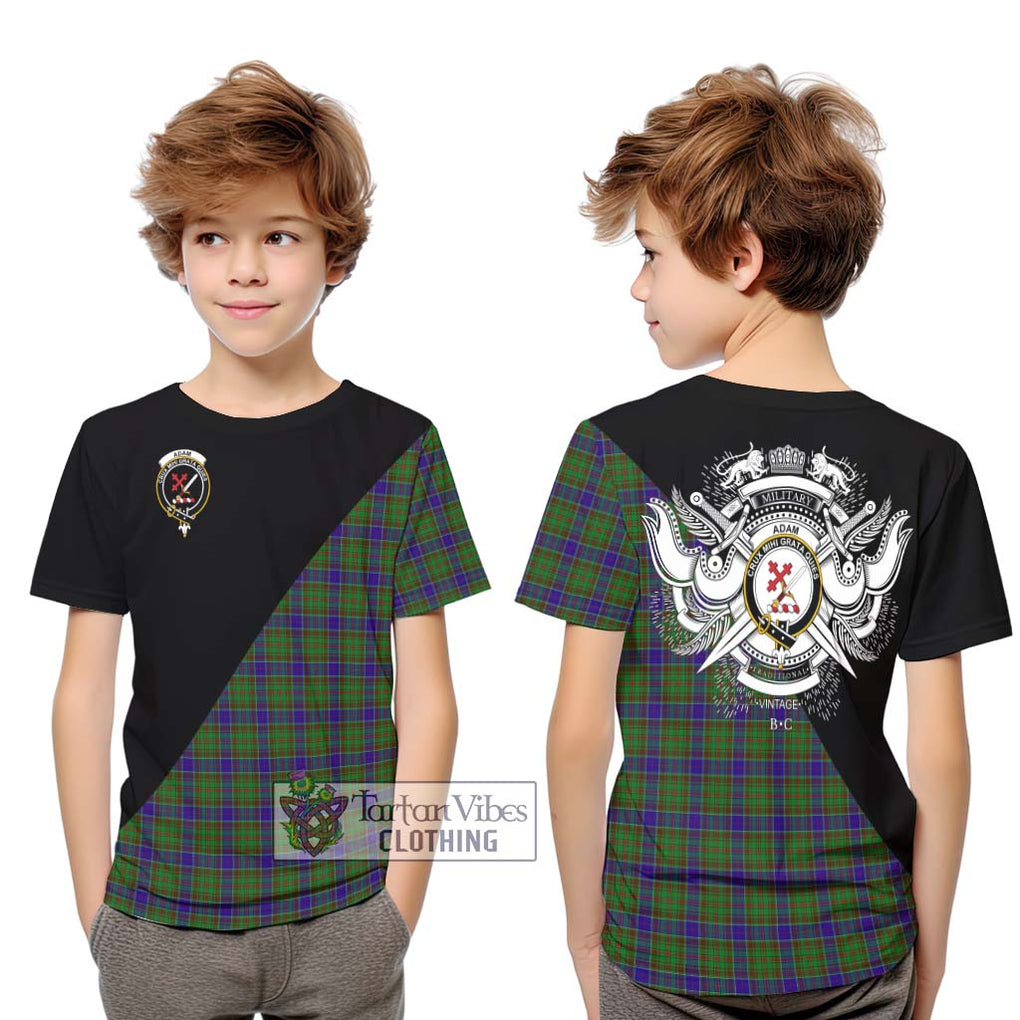 Adam Tartan Kid T-Shirt with Family Crest and Military Logo Style Youth XL Size14 - Tartanvibesclothing Shop