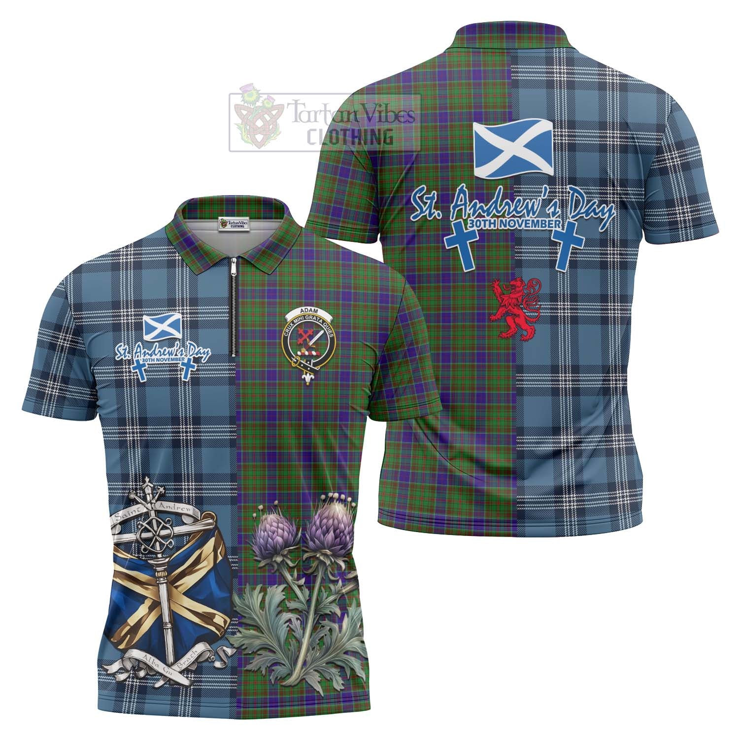 Tartan Vibes Clothing Adam Tartan Zipper Polo Shirt Happy St. Andrew's Day Half Tartan Style