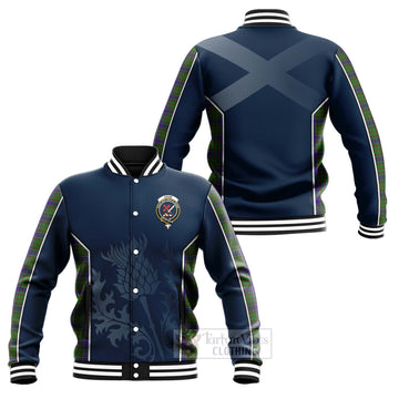 Adam Tartan Baseball Jacket with Family Crest and Scottish Thistle Vibes Sport Style