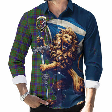 Adam Tartan Family Crest Long Sleeve Button Shirt with Scottish Majestic Lion