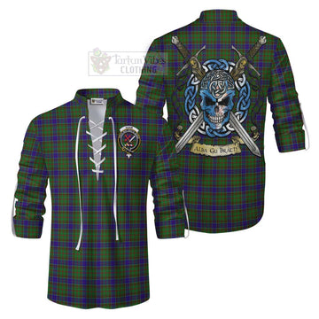 Adam Tartan Ghillie Kilt Shirt with Family Crest Celtic Skull Style