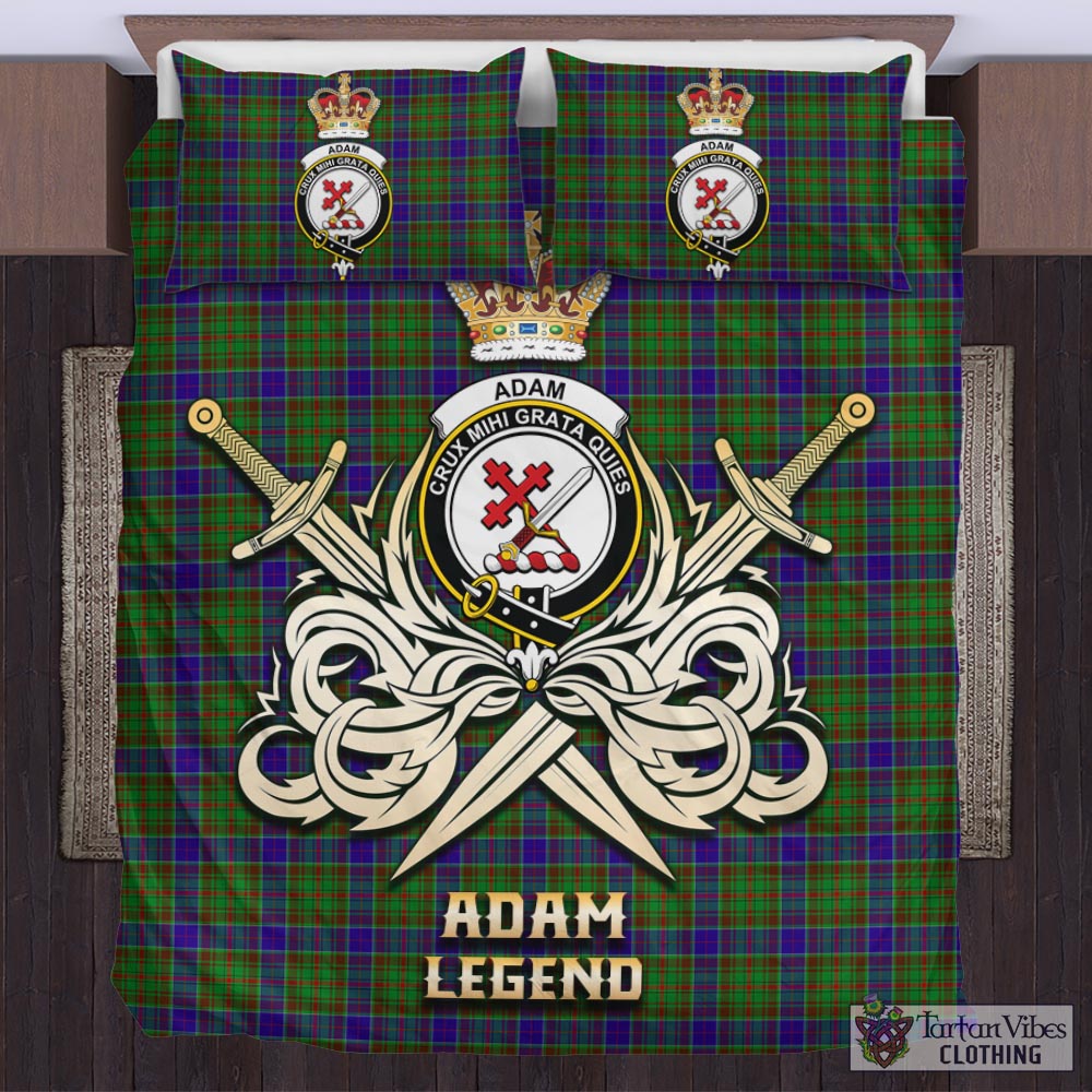 Tartan Vibes Clothing Adam Tartan Bedding Set with Clan Crest and the Golden Sword of Courageous Legacy