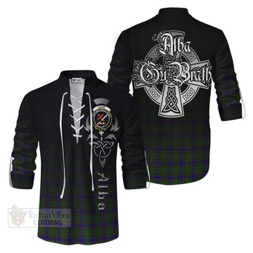 Adam Tartan Ghillie Kilt Shirt Featuring Alba Gu Brath Family Crest Celtic Inspired