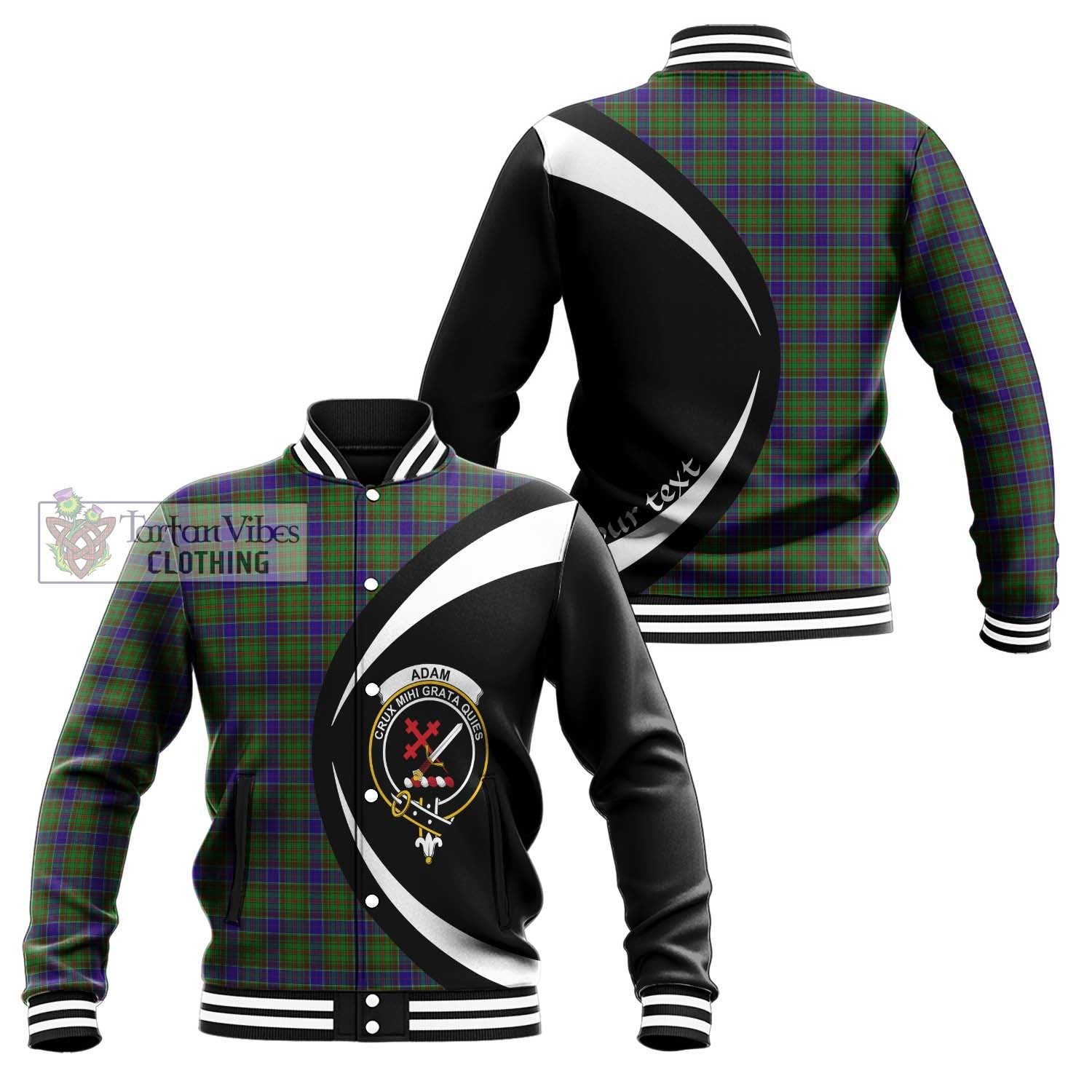 Adam Tartan Baseball Jacket with Family Crest Circle Style Unisex - Tartan Vibes Clothing