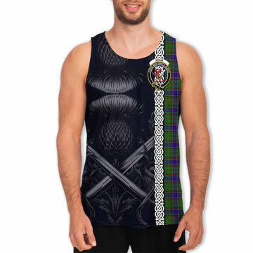 Adam Tartan Men's Tank Top with Family Crest Cross Sword Thistle Celtic Vibes