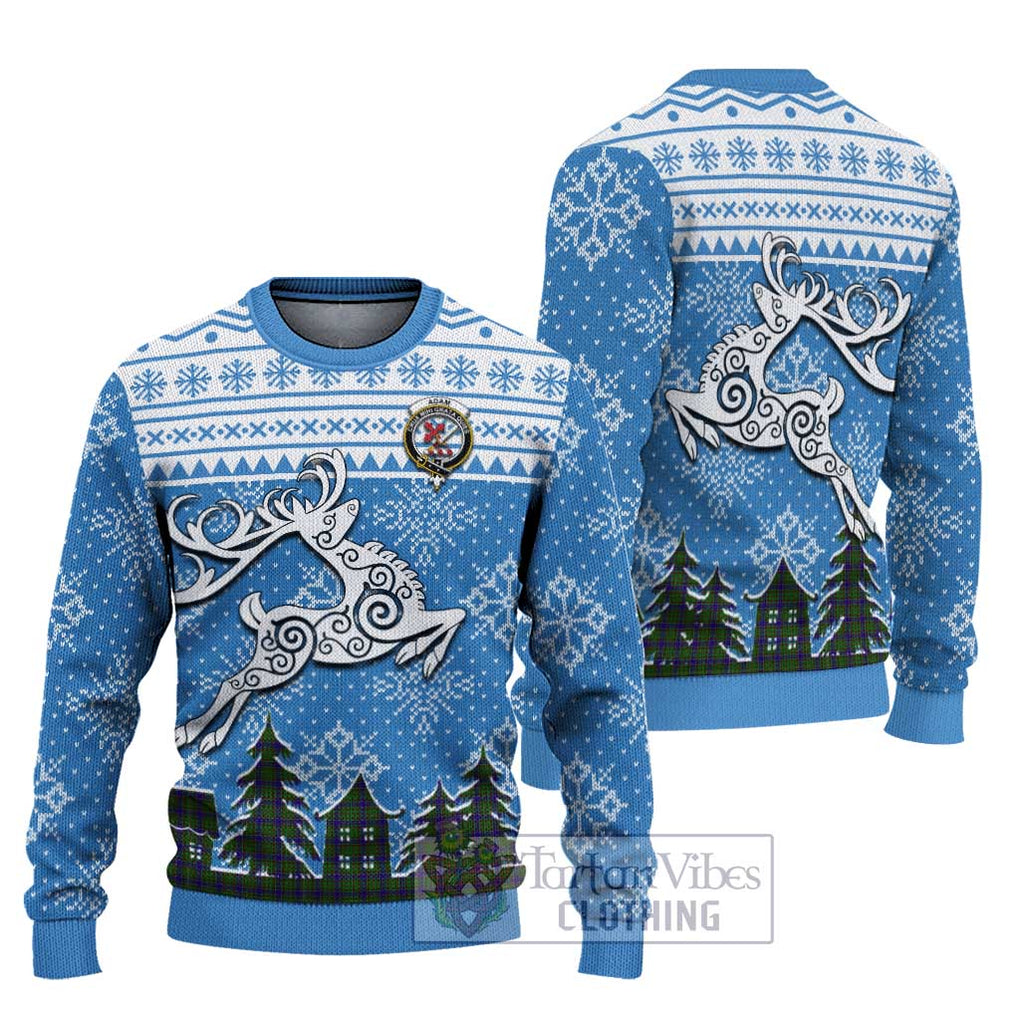 Tartan Vibes Clothing Adam Clan Christmas Ugly Sweater with Tartan and Celtic Raindeer Style