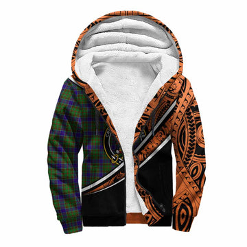 Adam Crest Tartan Sherpa Hoodie with Polynesian Vibes Style - Orange Version