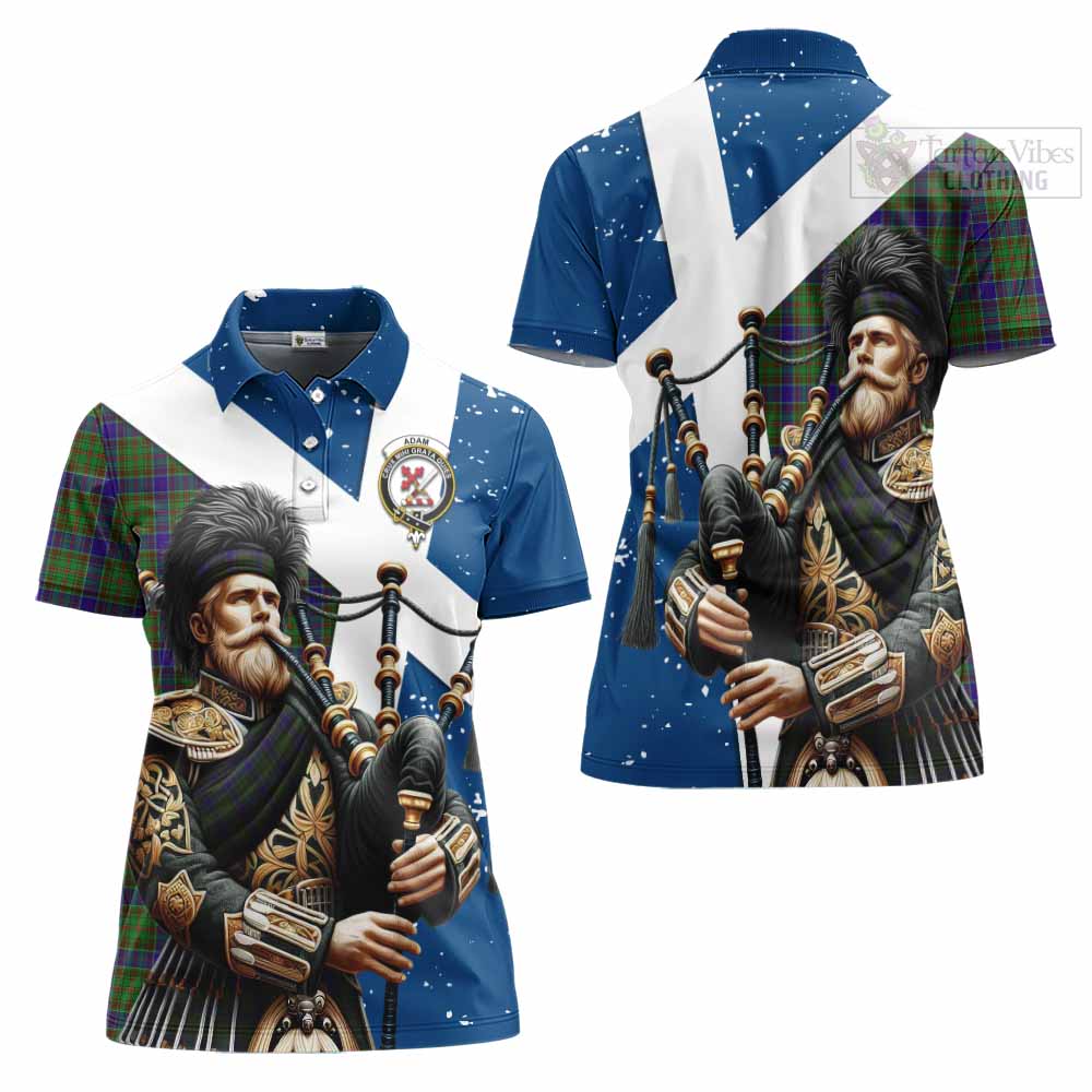 Tartan Vibes Clothing Adam Tartan Women's Polo Shirt with Family Crest Scottish Bagpiper Vibes