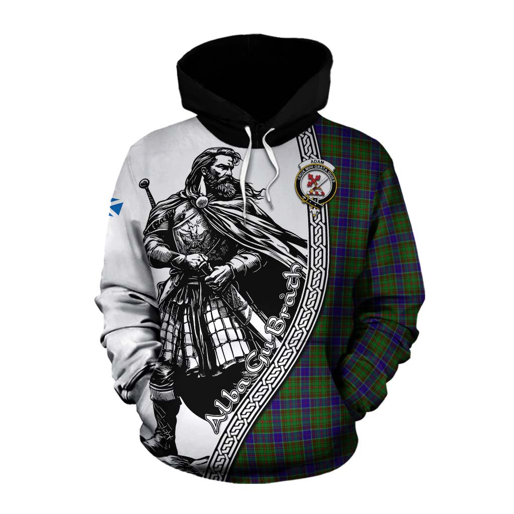 Tartan Vibes Clothing Adam Tartan Clan Crest Cotton Hoodie with Highlander Warrior Celtic Style