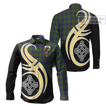 Adam Tartan Long Sleeve Button Shirt with Family Crest and Celtic Symbol Style