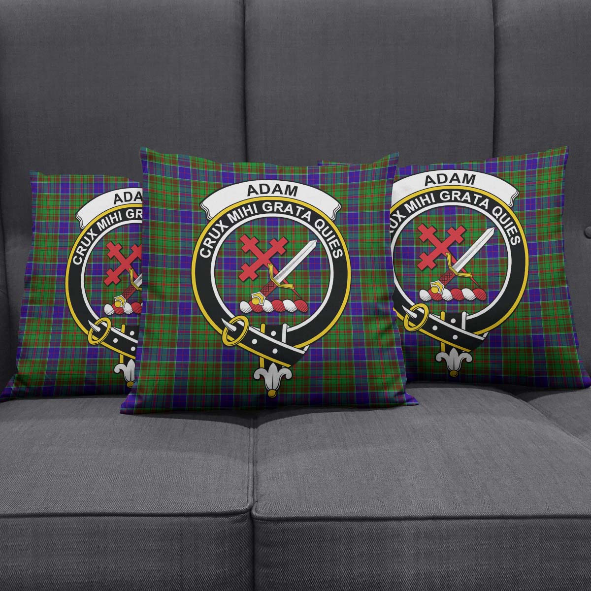 Adam Tartan Pillow Cover with Family Crest Square Pillow Cover - Tartanvibesclothing