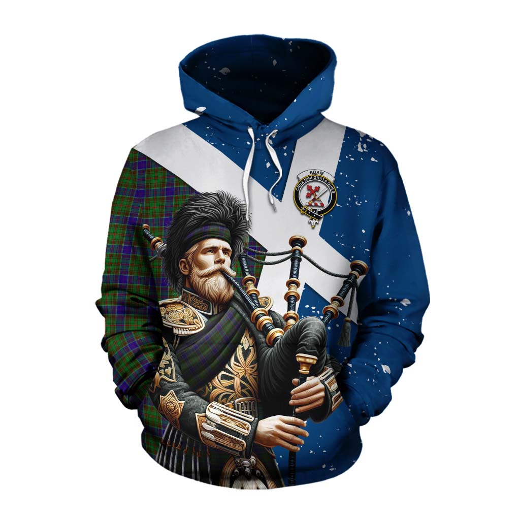 Tartan Vibes Clothing Adam Tartan Cotton Hoodie with Family Crest Scottish Bagpiper Vibes