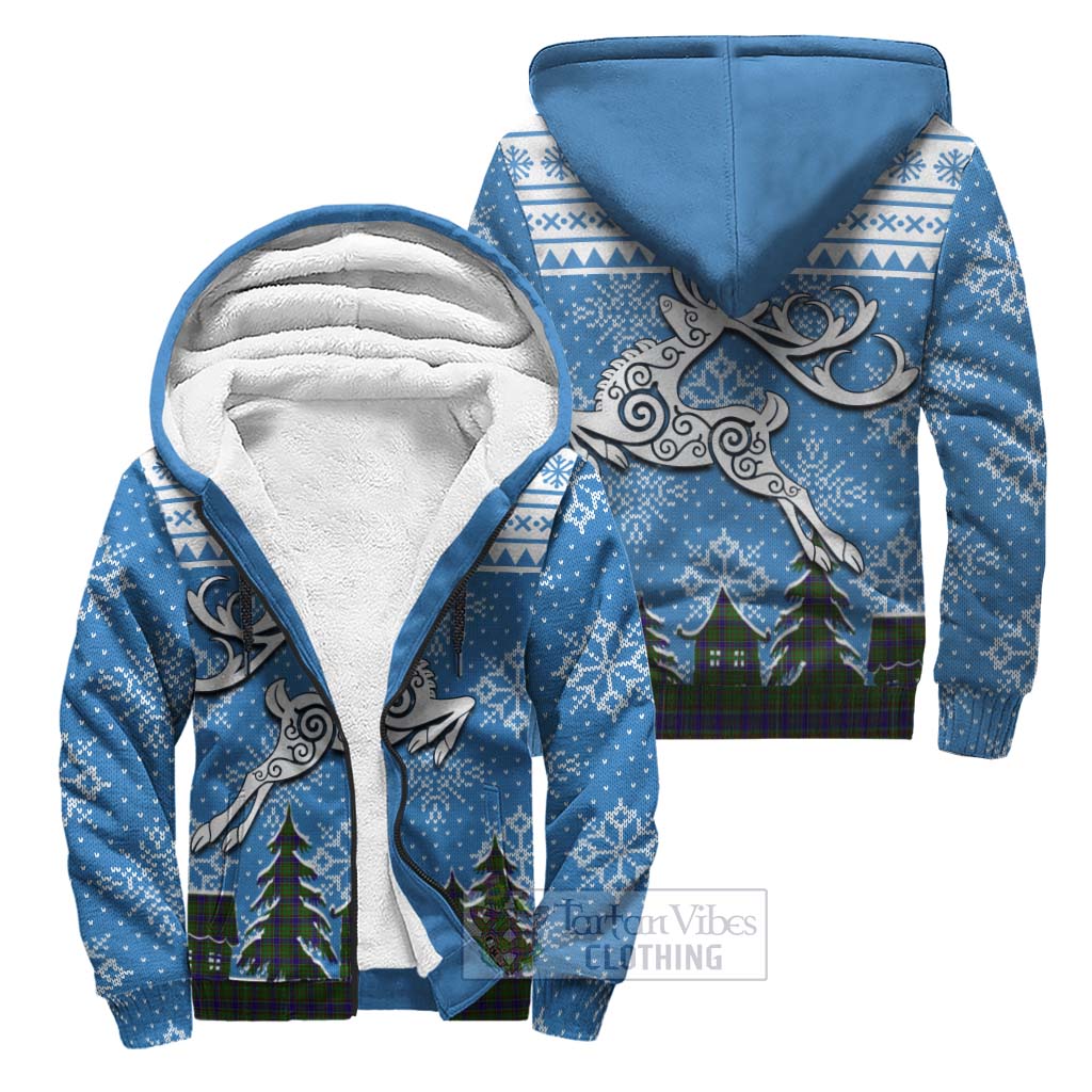 Tartan Vibes Clothing Adam Clan Christmas Sherpa Hoodie Celtic Reindeer Style