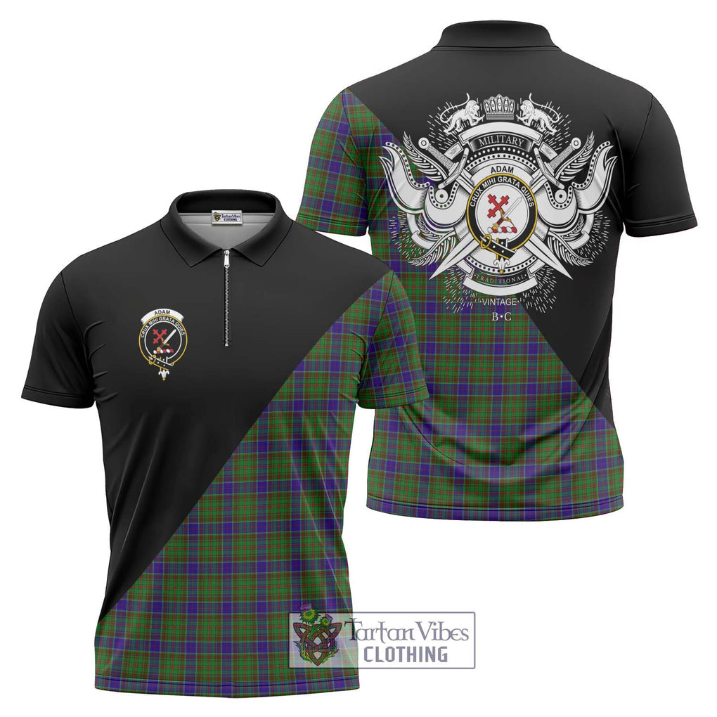 Adam Tartan Zipper Polo Shirt with Family Crest and Military Logo Style Unisex - Tartanvibesclothing Shop