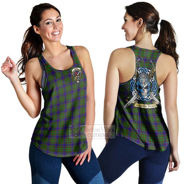 Adam Tartan Women's Racerback Tanks with Family Crest Celtic Skull Style