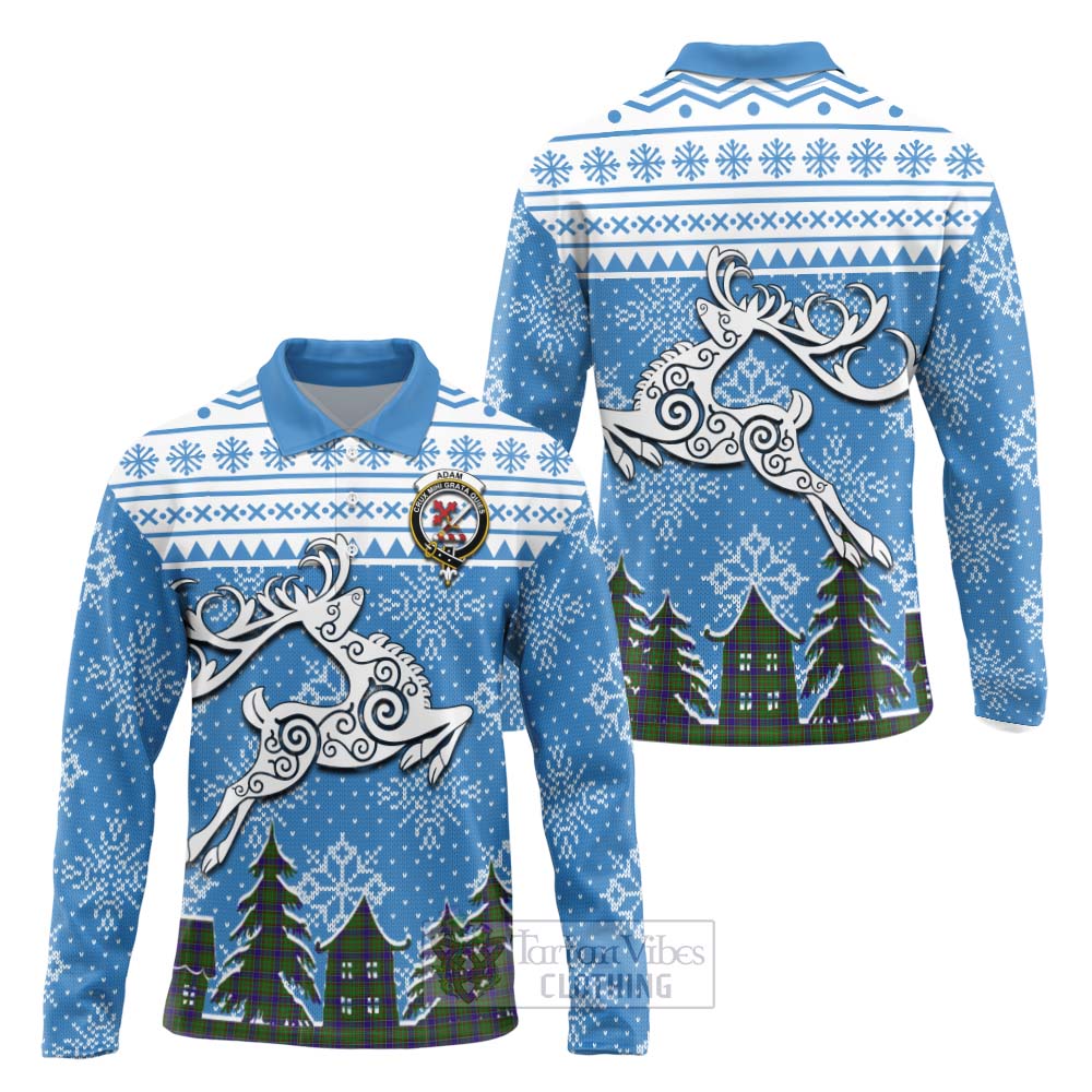 Tartan Vibes Clothing Adam Clan Christmas Long Sleeve Polo Shirt Celtic Reindeer Style