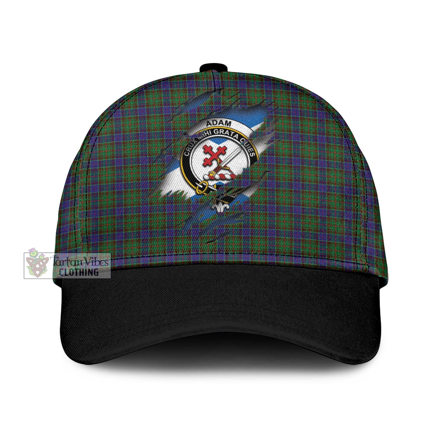 Tartan Vibes Clothing Adam Tartan Classic Cap with Family Crest In Me Style