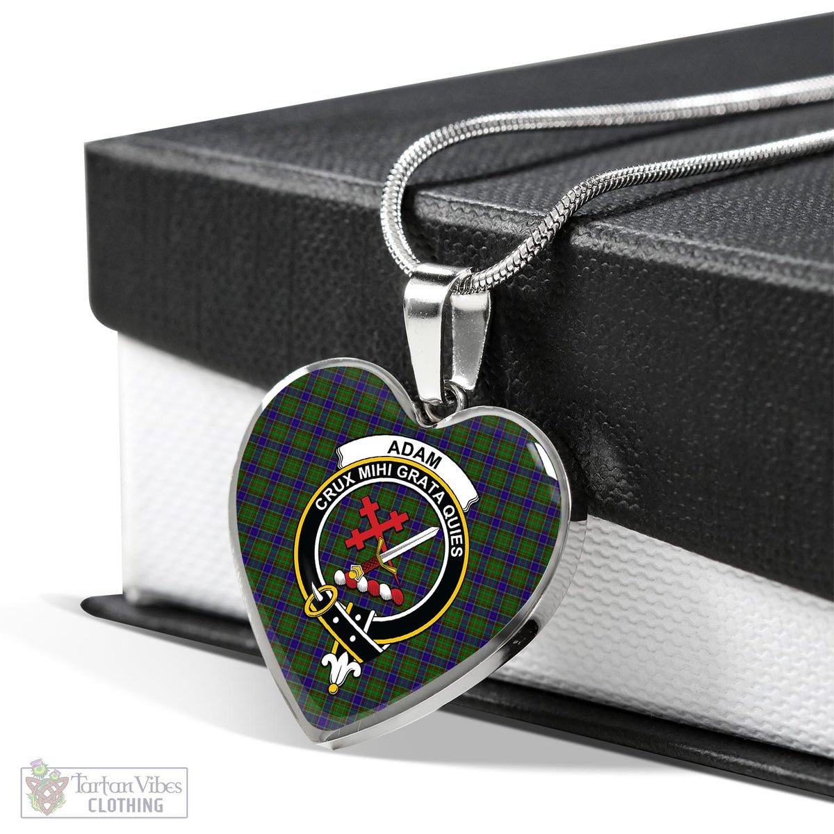 Adam Tartan Heart Necklace with Family Crest Luxury Necklace (Silver) No - Tartan Vibes Clothing