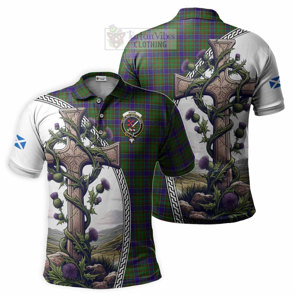 Tartan Vibes Clothing Adam Tartan Polo Shirt with Family Crest and St. Andrew's Cross Accented by Thistle Vines