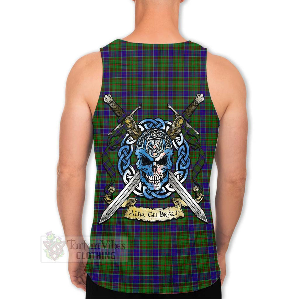 Tartan Vibes Clothing Adam Tartan Men's Tank Top with Family Crest Celtic Skull Style