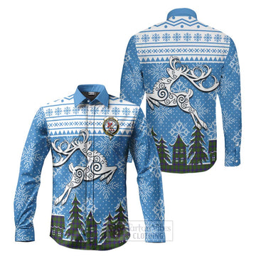 Adam Clan Christmas Long Sleeve Button Shirt Celtic Reindeer Style