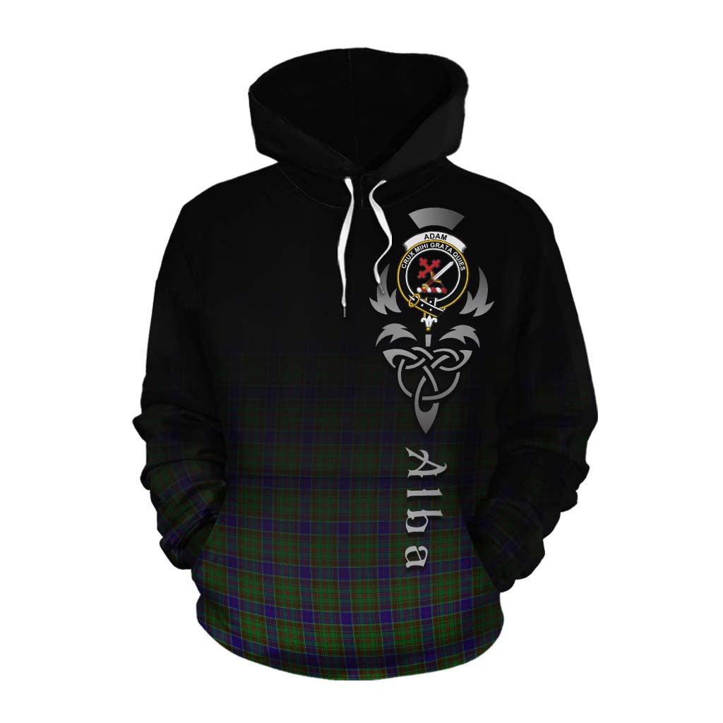 Tartan Vibes Clothing Adam Tartan Cotton Hoodie Featuring Alba Gu Brath Family Crest Celtic Inspired