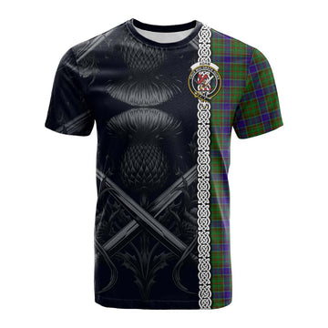 Adam Tartan Cotton T-shirt with Family Crest Cross Sword Thistle Celtic Vibes