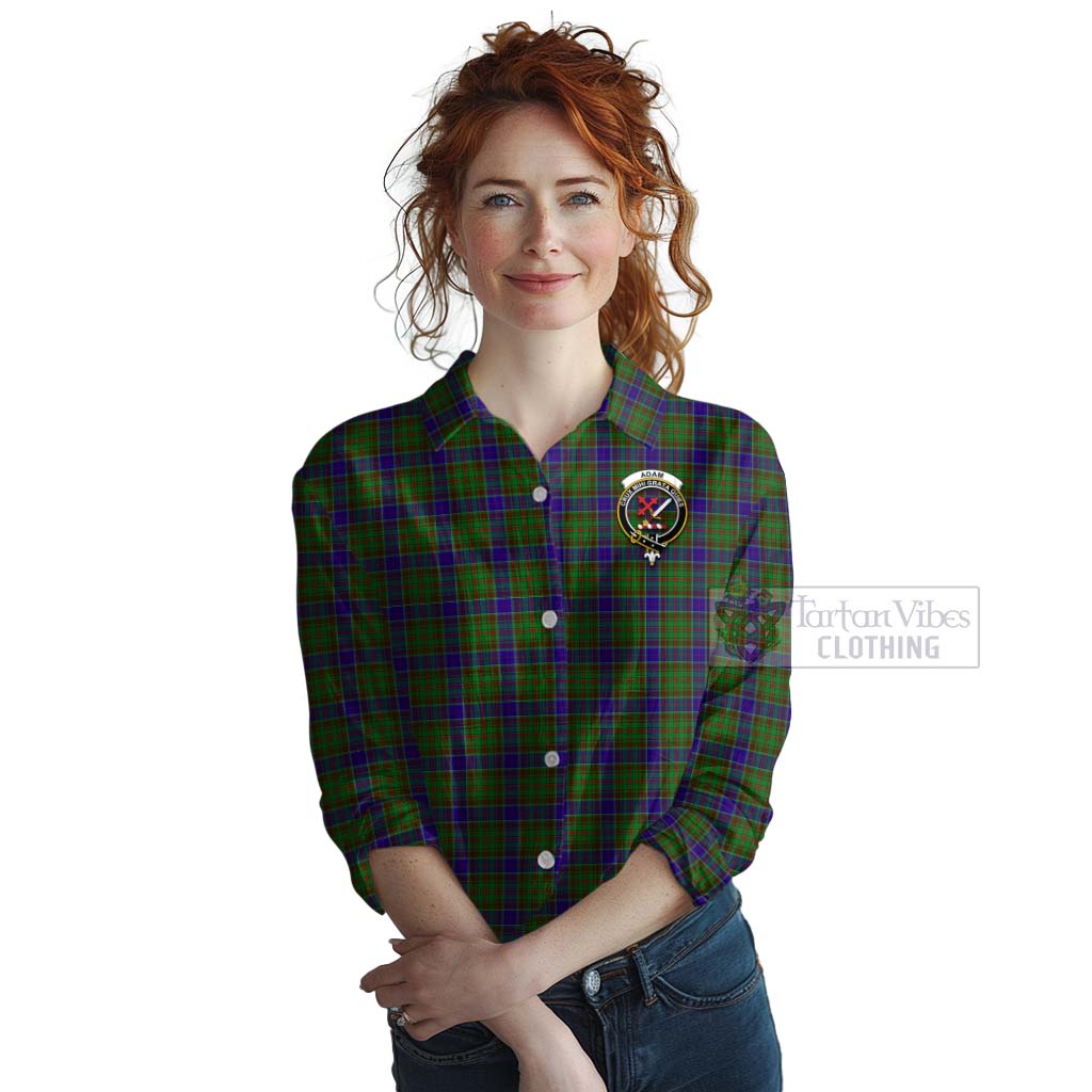 Tartan Vibes Clothing Adam Tartan Women's Casual Shirt with Family Crest Celtic Skull Style