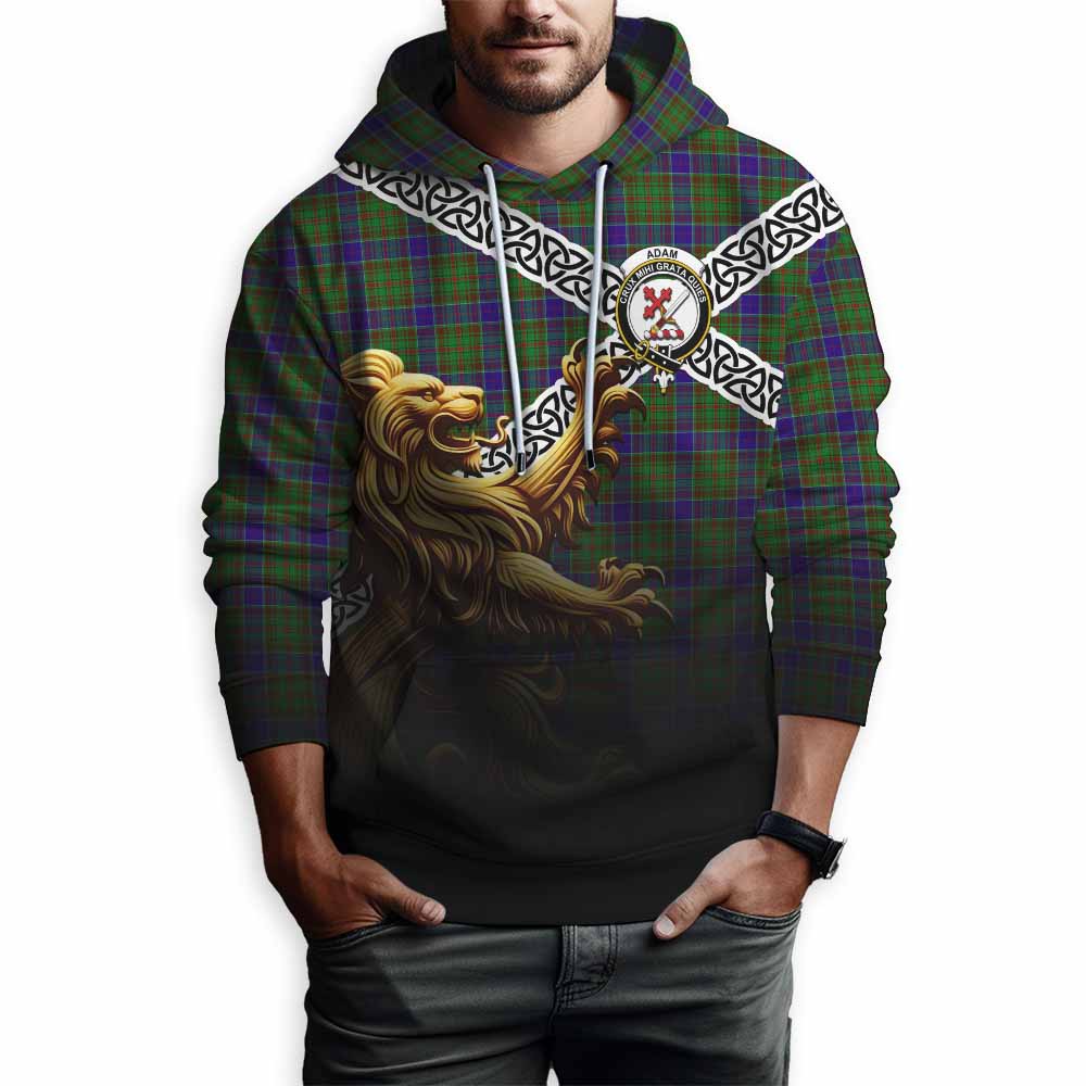 Adam Crest Tartan Hoodie with Golden Lion Emblem Celtic Style Pullover Hoodie - Tartan Vibes Clothing