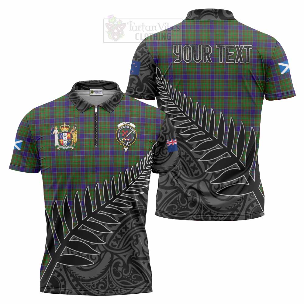 Tartan Vibes Clothing Adam Crest Tartan Zipper Polo Shirt with New Zealand Silver Fern Half Style