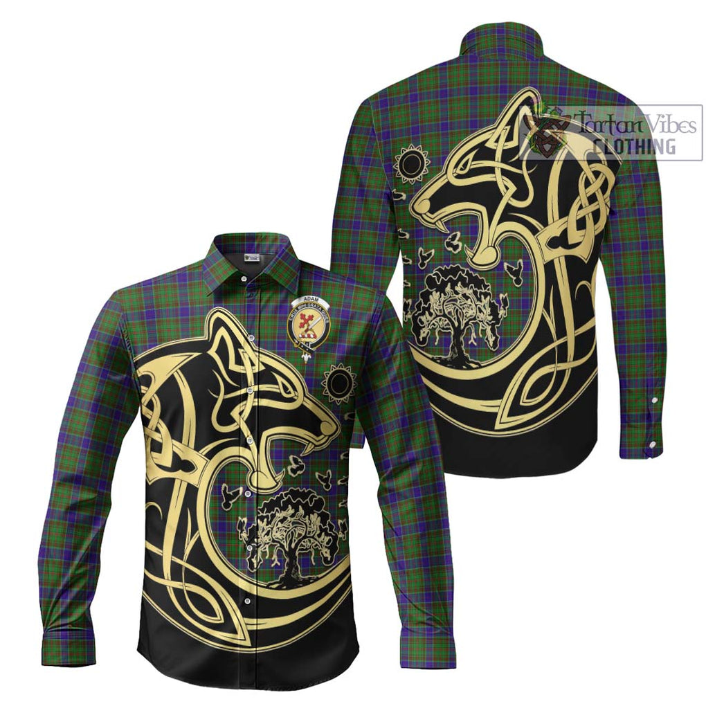 Adam Tartan Long Sleeve Button Shirt with Family Crest Celtic Wolf Style Men's Shirt S - Tartan Vibes Clothing