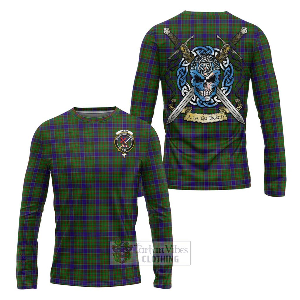 Tartan Vibes Clothing Adam Tartan Long Sleeve T-Shirt with Family Crest Celtic Skull Style