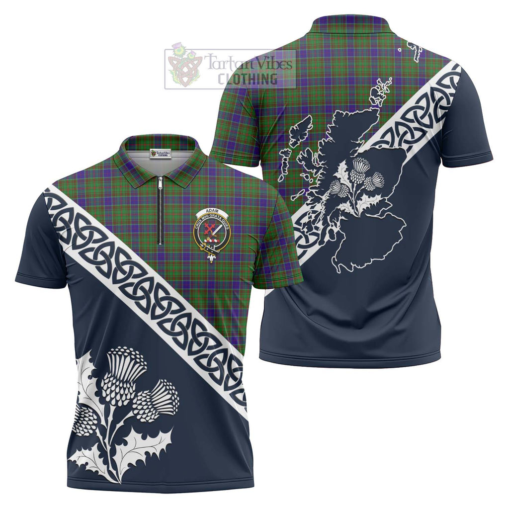 Tartan Vibes Clothing Adam Tartan Zipper Polo Shirt Featuring Thistle and Scotland Map