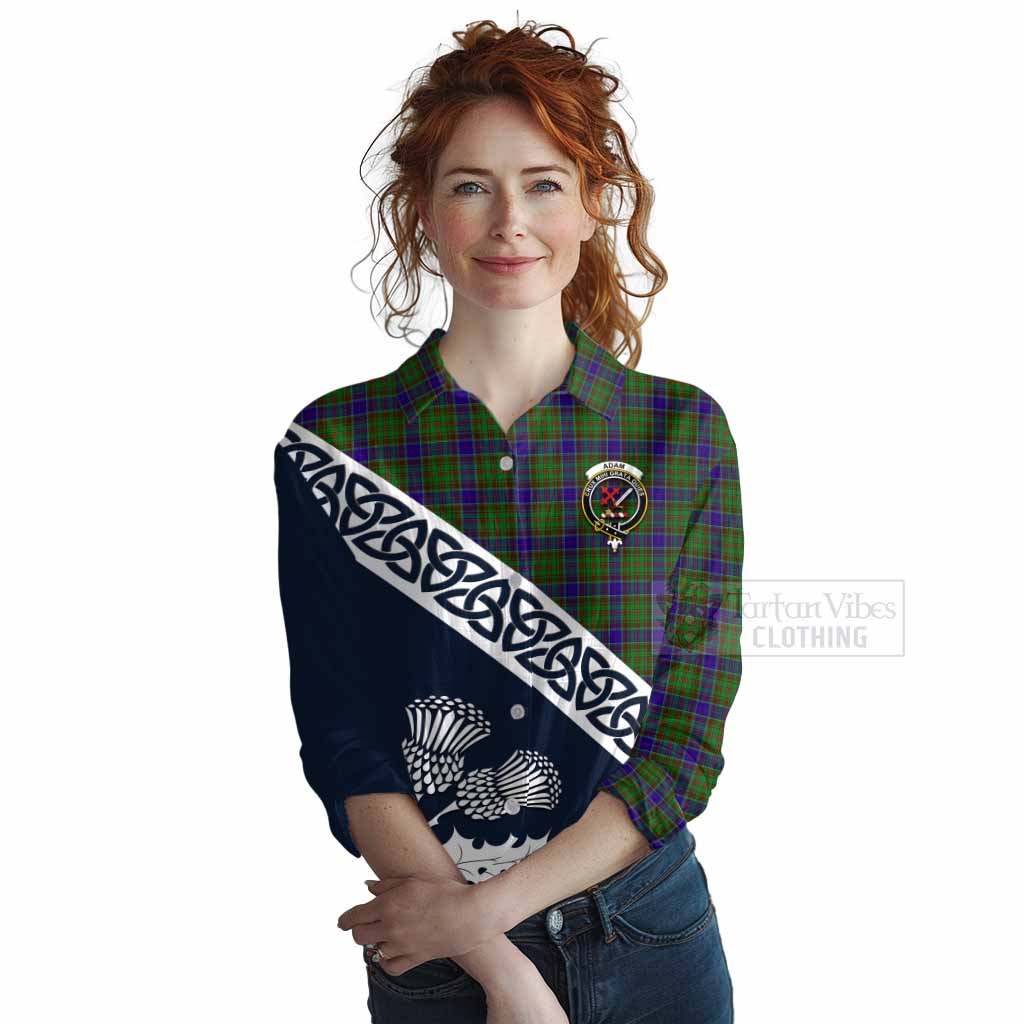 Tartan Vibes Clothing Adam Tartan Women's Casual Shirt Featuring Thistle and Scotland Map