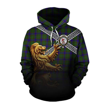 Adam Crest Tartan Cotton Hoodie with Golden Lion Emblem Celtic Style Pullover Hoodie XS - Tartan Vibes Clothing