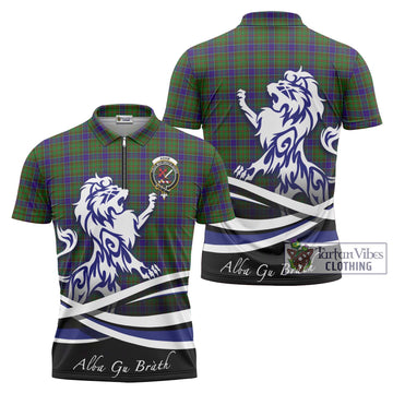 Adam Tartan Zipper Polo Shirt with Alba Gu Brath Regal Lion Emblem